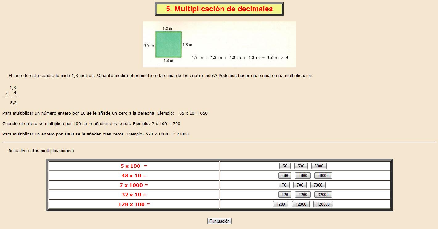 Multiplicación de decimales | Recurso educativo 37991