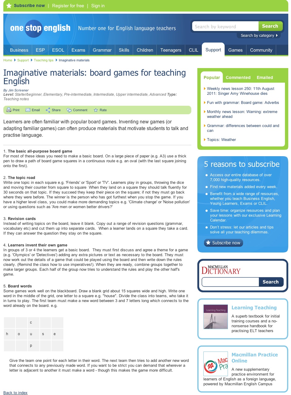 Imaginative materials: board games for teaching English | Recurso educativo 40030